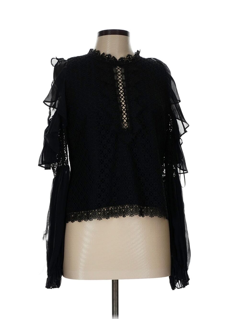 AMUR SZ L Black Lace Up Mock Neck 3/4 sleeve blouse $229